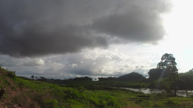 Timelapse. The landscape of Equatorial Africa. Fast-moving clouds and changing weather patterns. Gabon, Central Africa