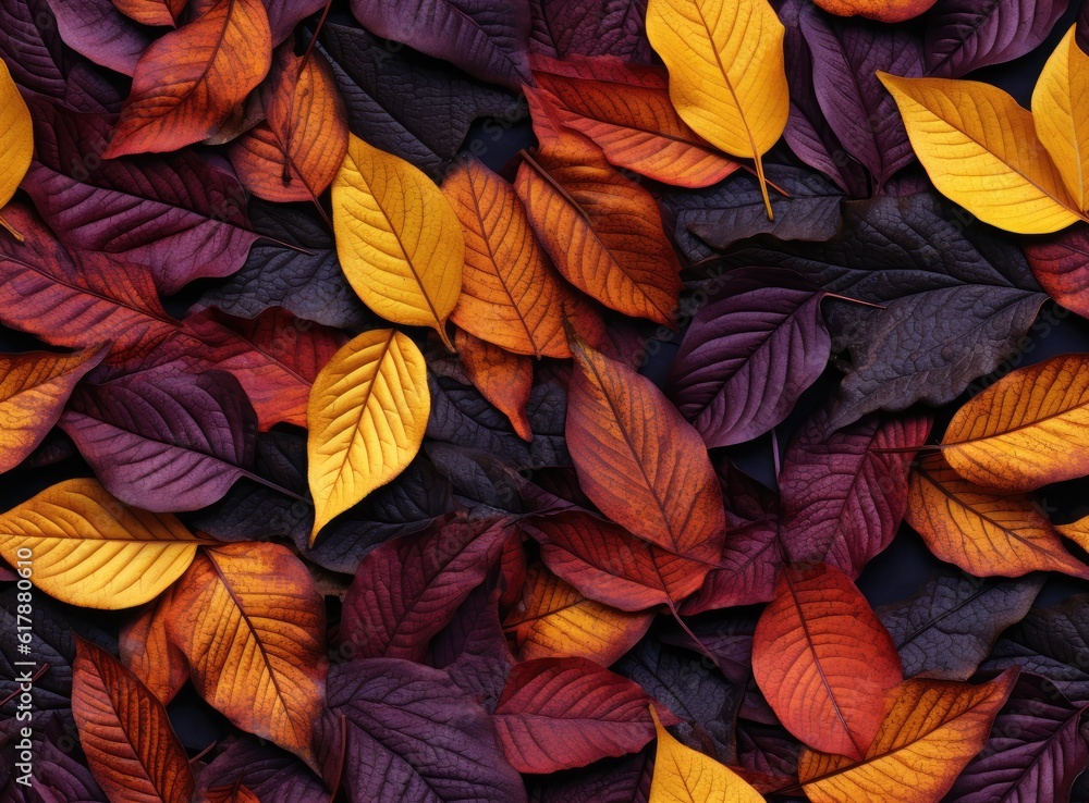 Poster seamless background of fallen autumn leaves created with generative ai technology