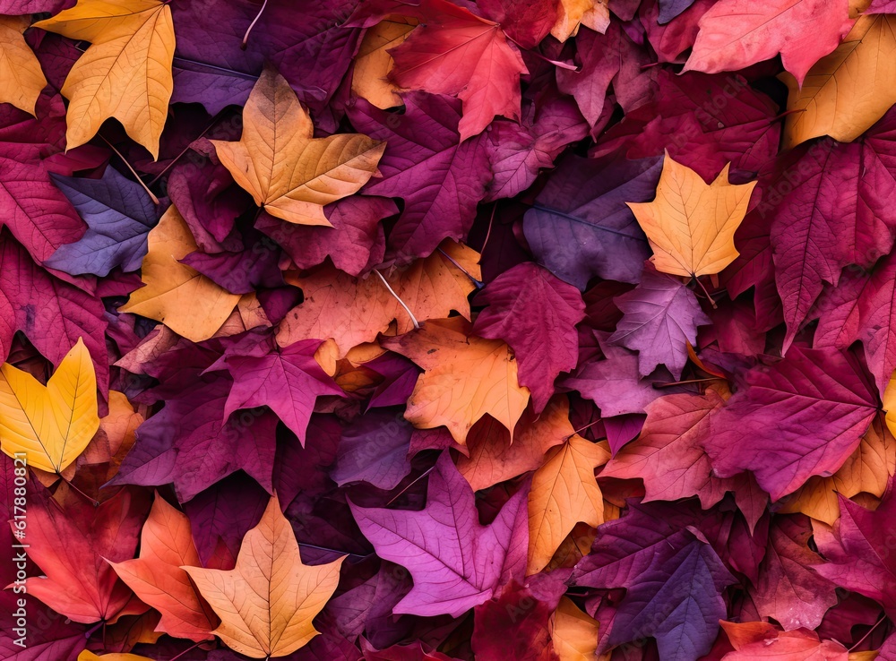 Poster seamless background of fallen autumn leaves created with generative ai technology