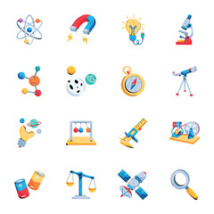 Set of Physics Equipment Flat Icons 

