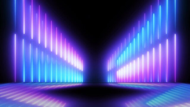 3d animation, glowing light abstract background with neon blue pink laser lines seamless loop animation