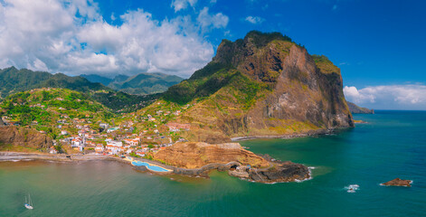 Aerial view of Porto da Cruz Madeira Portugal - 617882476