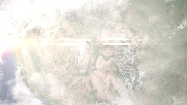 Earth zoom in from space and focus on Payson, Utah, USA. 3D Animation. Background for travel intro.	