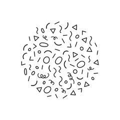 Set of abstract geometric shapes. Childish colorful hand drawn vector illustration design in circle isolated on white background