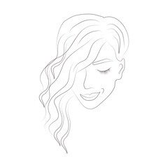 Female smiling beautiful face, outline drawing