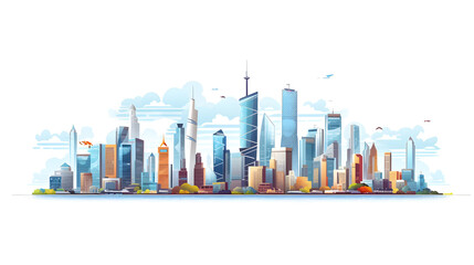 city skyscraper panoramic view,white clean background, Architecture building illustration Generative AI