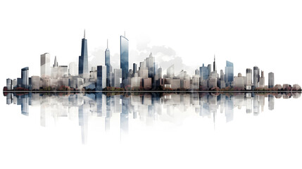 Fototapeta na wymiar city skyscraper panoramic view,white clean background, Architecture building illustration Generative AI