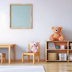 Frame in children room with teddy bear AI Generative.