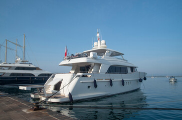 Luxury and modern yacht in port