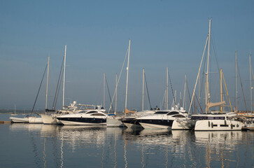 Fototapeta na wymiar Small sailing yachts in port