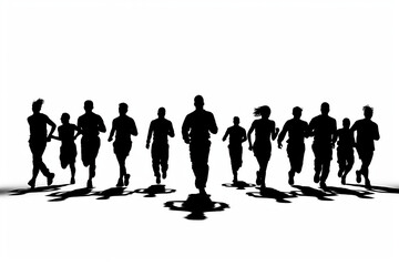 silhouette of a group of runners running together 