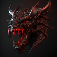 midevil dragon head logo 3D 4k red black logo 