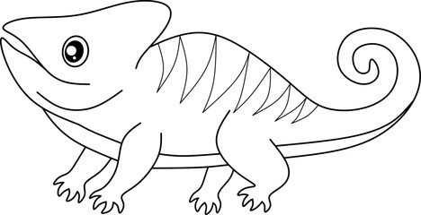 Cameleon line art vector for coloring book page.