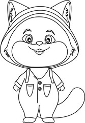 Unique cat line art for coloring book page