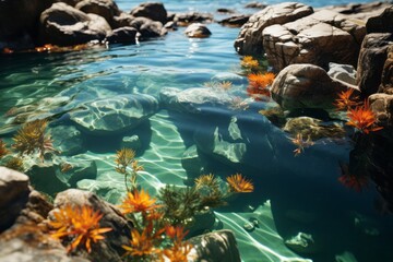 Fototapeta na wymiar aesthetically pleasing underwater photography with lots of fish swimming around