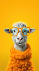 Fototapeta premium Eid mubarak Eid al Adha poster trendy sheep wearing glasses copy space eid ad banner