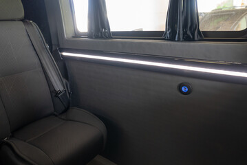 interior of a bus, van with led design and leather 