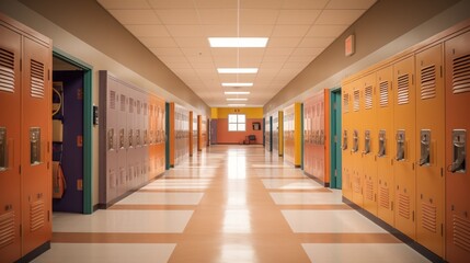 Retro Highschool hallway with lockers - obrazy, fototapety, plakaty