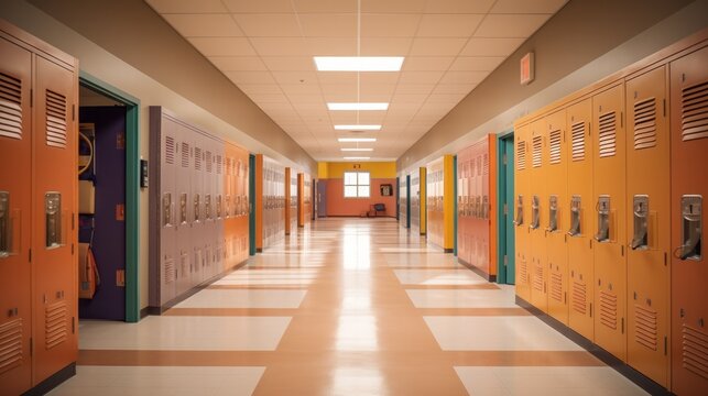 Retro Highschool Hallway With Lockers