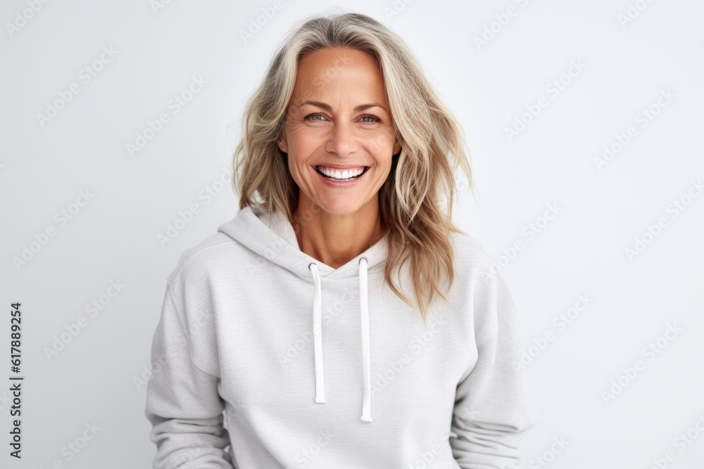 Wall mural Portrait of a happy mature woman smiling at camera over white background - Wall murals