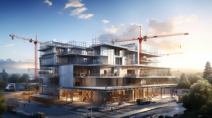 Construction site with cranes. Generative AI.