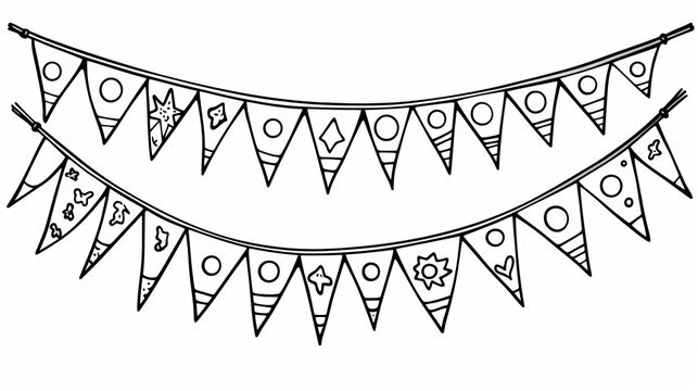 Children's coloring book with a festive garland, black and white graphics with a curly pattern. The development of motor skills of children with drawings. Generative AI