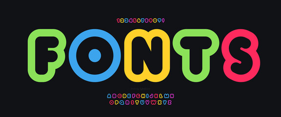 Vector font trendy line color style modern typography for decoration, industrial, logo, poster, t shirt, book, card, sale banner, printing on fabric. Cool 3d typeface. Trendy alphabet. 10 eps