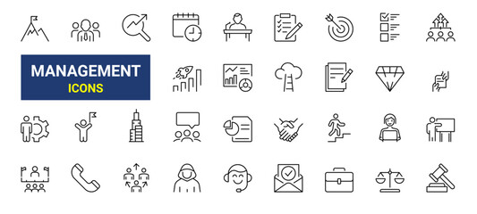 Set of line icons teamwork in business management. Data Analysis. Outline icon collection. Editable stroke. Vector illustration