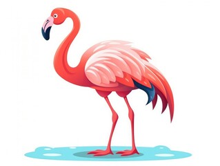 Flamingo in Cartoon Style on white background - generative AI