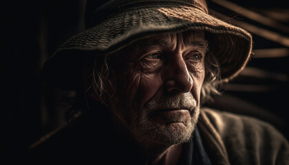 Fototapeta premium Senior Caucasian man with beard and gray hair looking sad outdoors generated by AI