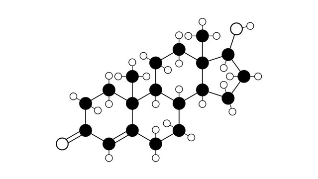 testosterone molecule, structural chemical formula, ball-and-stick model, isolated image sex hormone