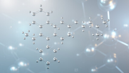 tamoxifen molecular structure, 3d model molecule, selective estrogen receptor modulator, structural chemical formula view from a microscope