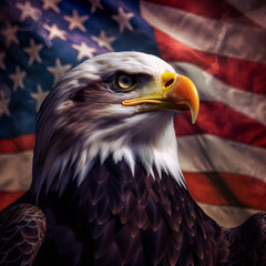 Bald eagle and usa flag. AI Generative.