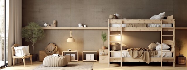 minimalist kid's bedroom in luxury home, generative ai