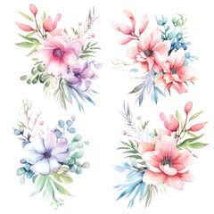 Obraz na płótnie Canvas Whimsical Floral Watercolors: Fairy Clipart Set with Transparent Background for Visual Projects
