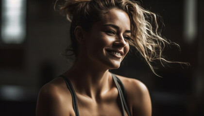 Naklejka premium Beautiful young woman smiling with confidence in casual studio portrait generated by AI