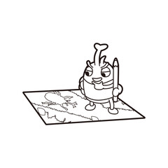 色絵筆で絵を描いているカブトムシ ぬりえ