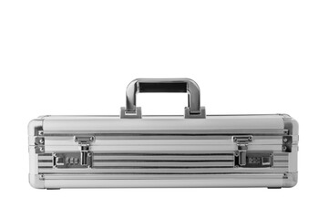 Metallic suitcase for business or travel on white background