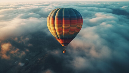 Fototapeta premium Multi colored hot air balloon gliding high up in the sky generated by AI