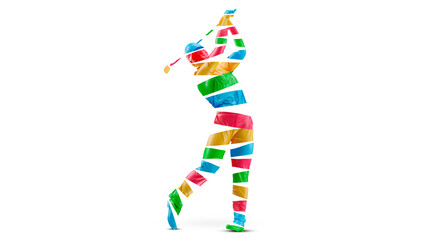 Abstract silhouette of a golf player on white background. Golfer man hits the ball.