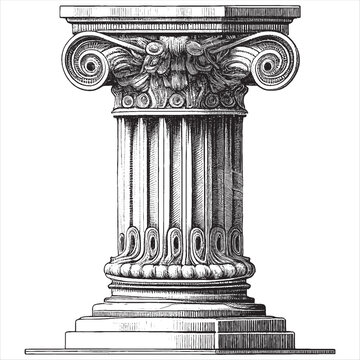 Hand Drawn Engraving Pen And Ink Greek Column Vintage Vector Illustration