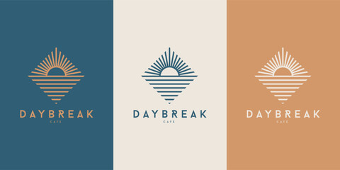 Celestial Logo design, Sea logotype, Minimal logo,Ocean, Sun, Sunshine, Sunet, Vector logo