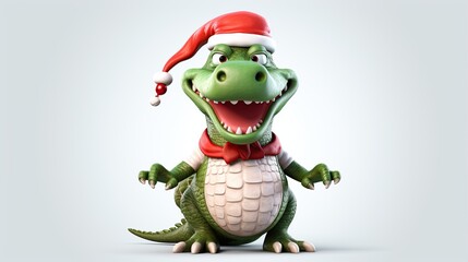 a crocodile in a Santa Claus hat - Generative AI technology