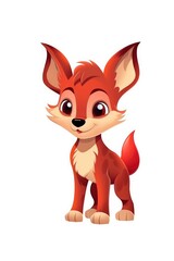 Obraz premium Cute baby Red Wolf in Cartoon Style on white background - generative AI