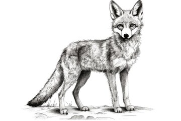 Cute Coyote drawing on white background - generative AI - obrazy, fototapety, plakaty