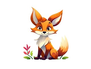 Fox in Cartoon Style on white background - generative AI