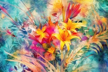 The painting is a beautiful watercolor with floral elements. (Illustration, Generative AI)
