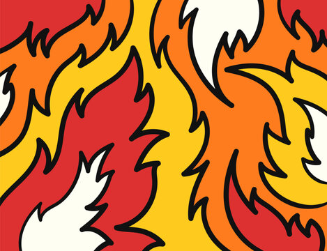 vector doodle freeform flame flat geometric and black border outlines for banner, publication, social media background