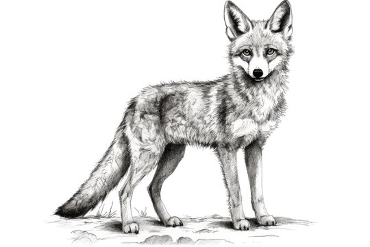 Cute Coyote drawing on white background - generative AI