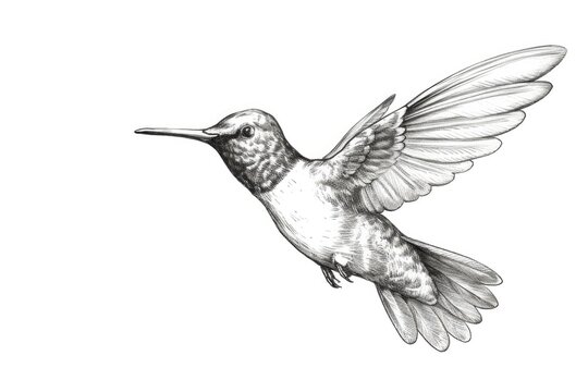 Cute Hummingbird drawing on white background - generative AI